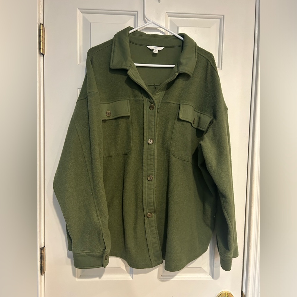 Fall Sale: Time and Tru Women's Oversized Green Fleece Shirt Jacket Shacket XXXL